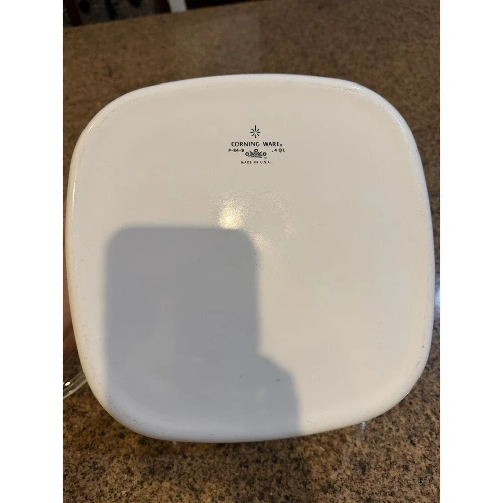 CorningWare 4Qt Square Floral Casserole Dish w/ Glass Lid White/Blue Cottagecore